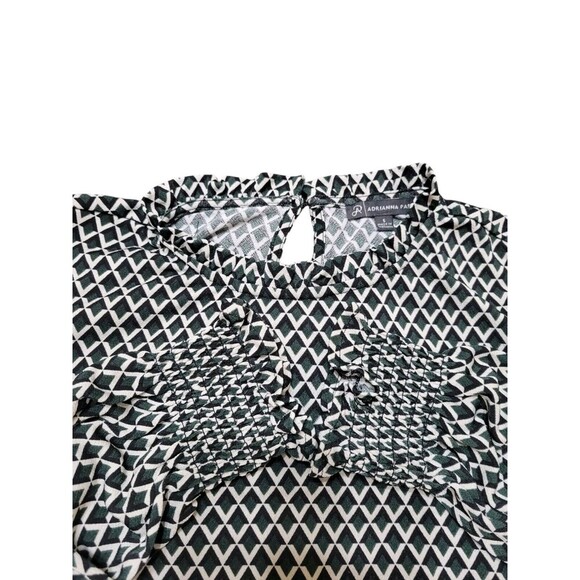 Adrianna Papell S Black Green Gray Stretch Pullover Long Sleeve Ruffle EUC G16 - Picture 9 of 12